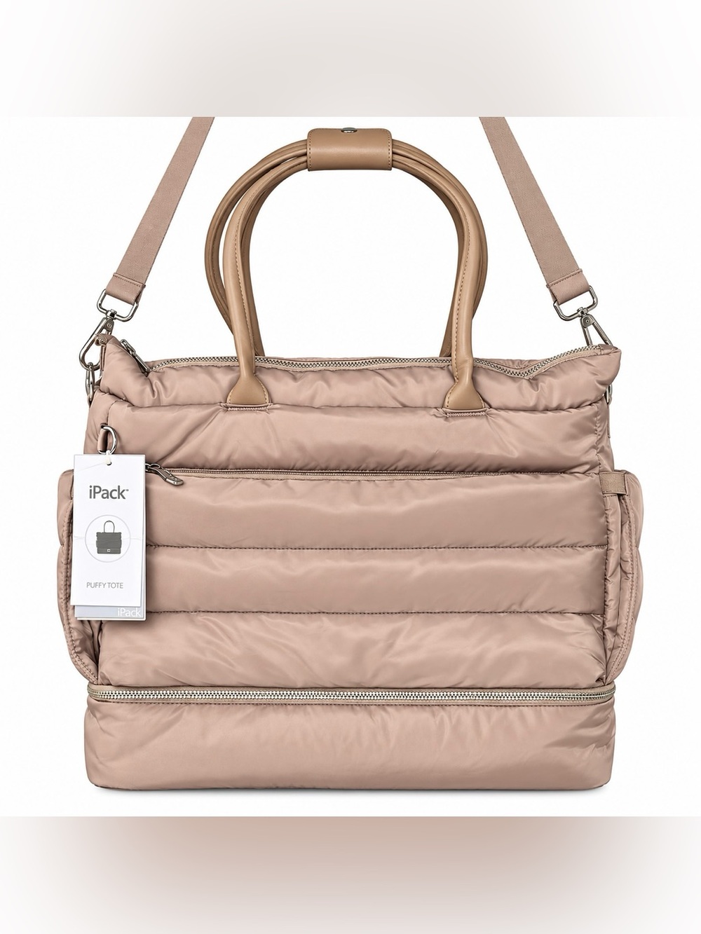 NWT iPack Puffy Tote Desert Taupe Travel Laptop Weekender Bag